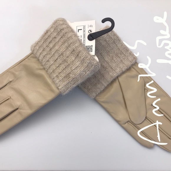 Zara Women’s Leather Knit Gloves(Beige US M, L/EUR M, L) - Picture 7 of 8